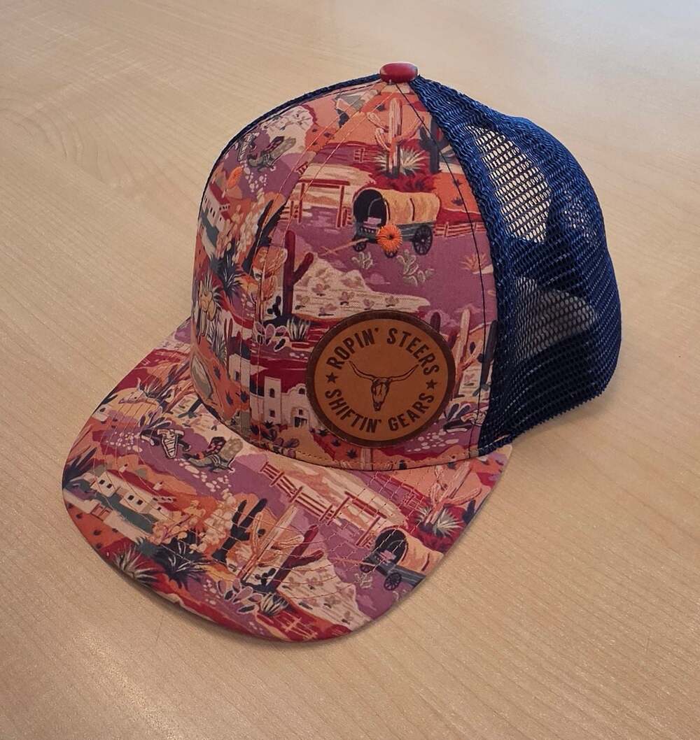 Custom Ink 806 Ropin' Steers Shiftin' Gears Aztec Western Trucker Hat